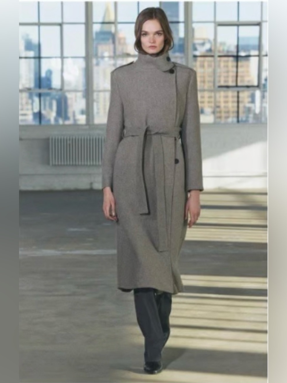 NWT Zara ZW Collection Wool Blend Long Belted Coat Light Mink Grey Size S